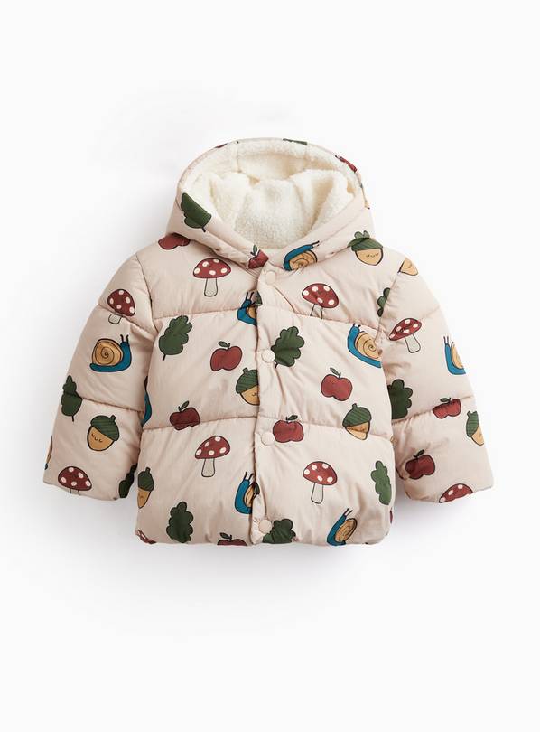 Cream Woodland Print Puffa Coat 12-18 months